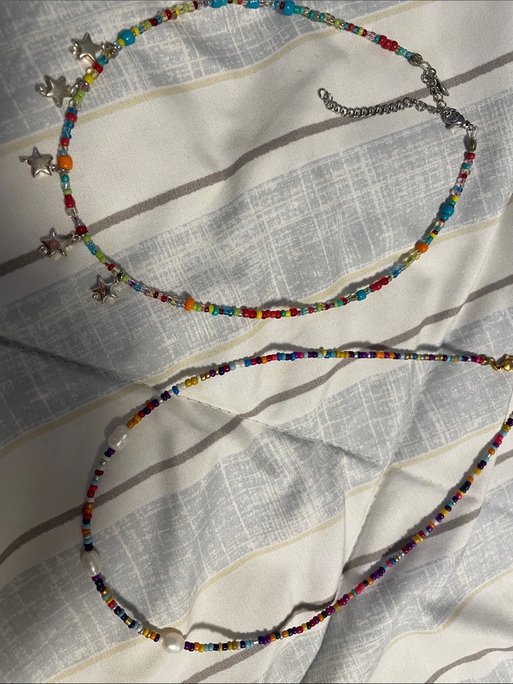 Set of 2 Multicolored Beaded Choker style necklaces with adjustable clip